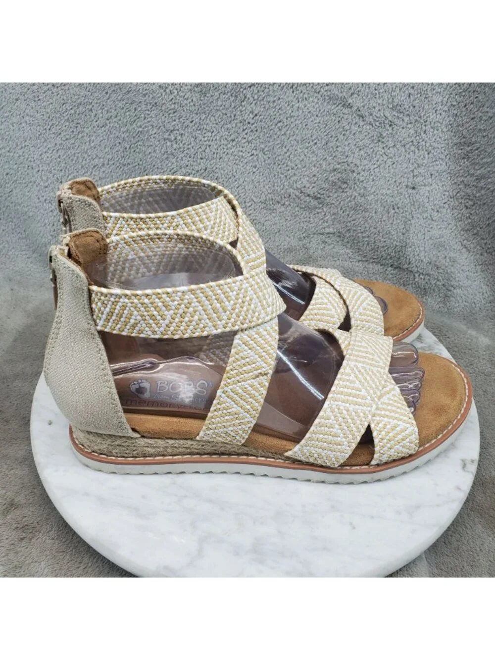 Skechers Shoes Womens Size 7 Bobs Tan Textile Strappy Espadrille Sandals